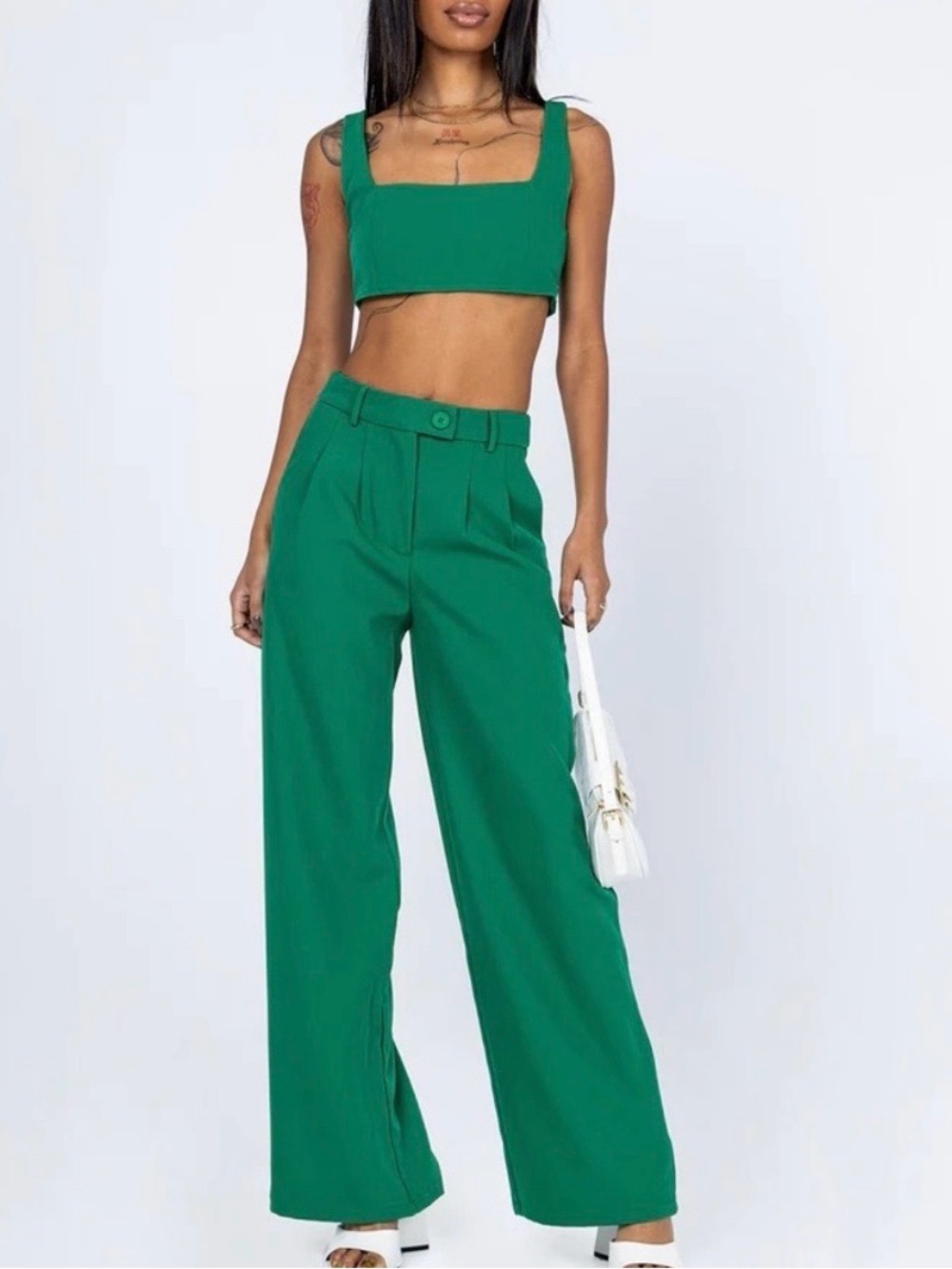 Princess Polly Emerald Green Wide-Leg High-Rise Trouser with matching top